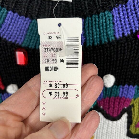 Vintage 80s Womens Embroidered Elephant 3-D Sweater Size M Rhinestones Eclectic - Picture 8 of 13